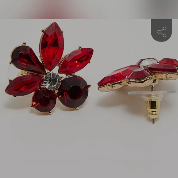 Aldo Red Crystal Flower Stud Earrings Comes W Accessory Pouch - Picture 4 of 6
